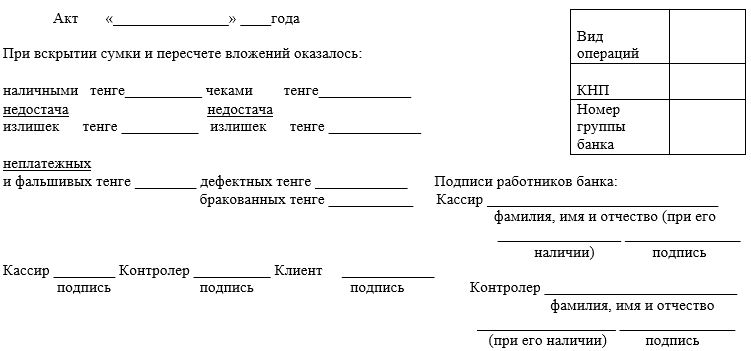 Акт вскрытия сумки и пересчета вложенных наличных денег образец заполнения